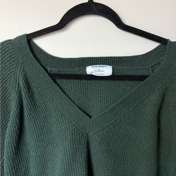 Green Ribbed V-Neck Sweater - Picture 2 of 3